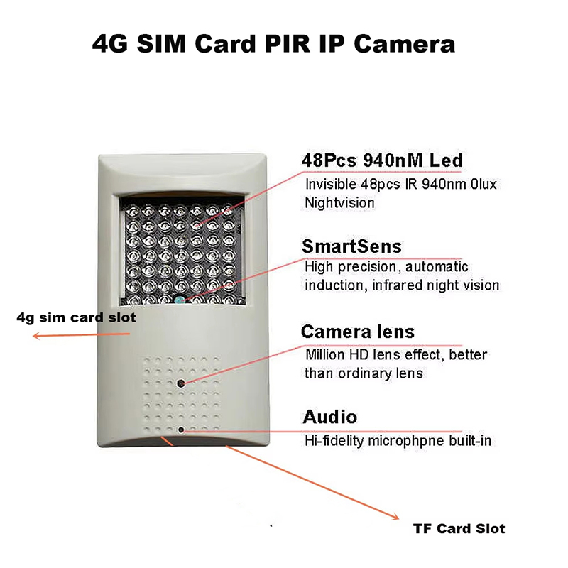 Camhi App 940NM IR Night Vision Hidden Secret Pinhole 4G Lte Pir IP Camera Camouflage HD 1080P 5MP IP Network Camera TF Slot Slot Audio