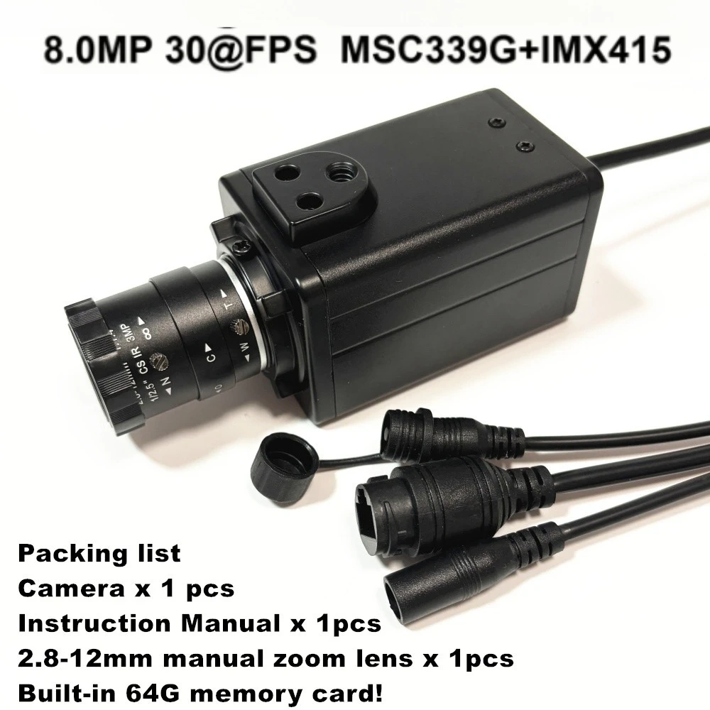 BOX IP Camera Mini 6K 12MP High Resolution 3840x3104 RTMP Webcam 5-50mm 64G Card Detection Security Protection Smart CCTV Camera