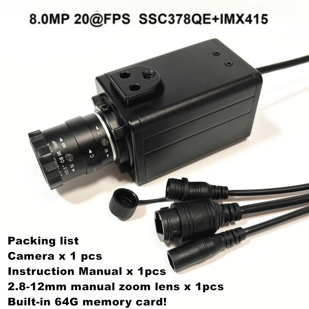 BOX IP Camera Mini 6K 12MP High Resolution 3840x3104 RTMP Webcam 5-50mm 64G Card Detection Security Protection Smart CCTV Camera