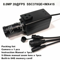 BOX IP Camera Mini 6K 12MP High Resolution 3840x3104 RTMP Webcam 5-50mm 64G Card Detection Security Protection Smart CCTV Camera