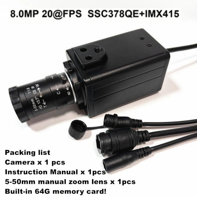 BOX IP Camera Mini 6K 12MP High Resolution 3840x3104 RTMP Webcam 5-50mm 64G Card Detection Security Protection Smart CCTV Camera