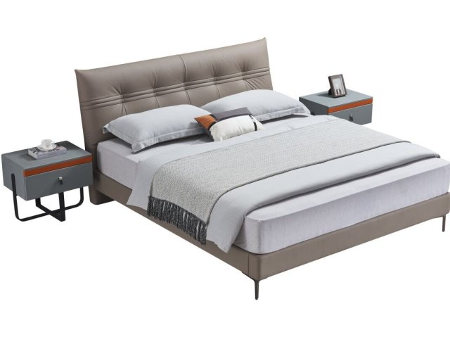 Modern Italian Design Solid Wood high-end King Size genuine Leather Bed for bedroom