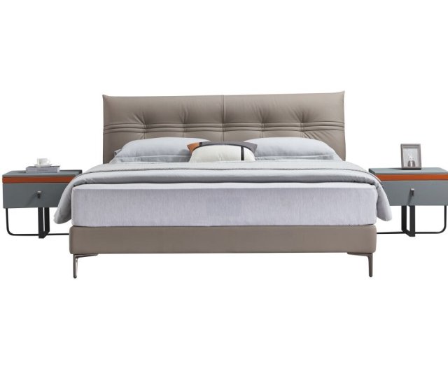 Modern Italian Design Solid Wood high-end King Size genuine Leather Bed for bedroom