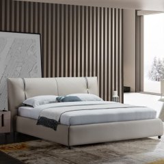 Modern Italian Design Solid Wood high-end King Size genuine Leather Bed for bedroom