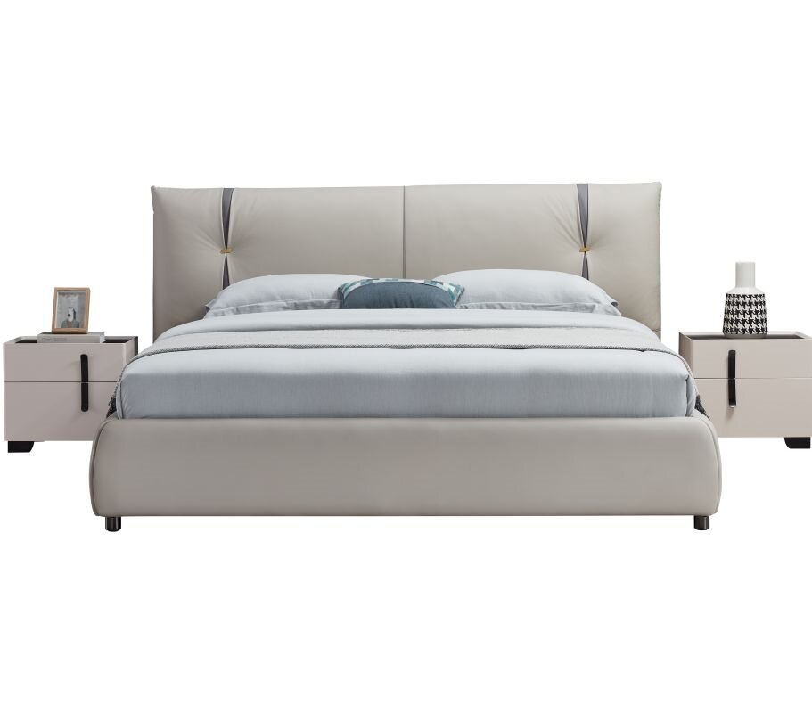 Modern Italian Design Solid Wood high-end King Size genuine Leather Bed for bedroom