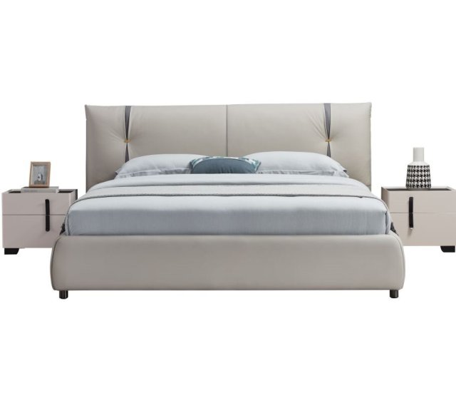 Modern Italian Design Solid Wood high-end King Size genuine Leather Bed for bedroom