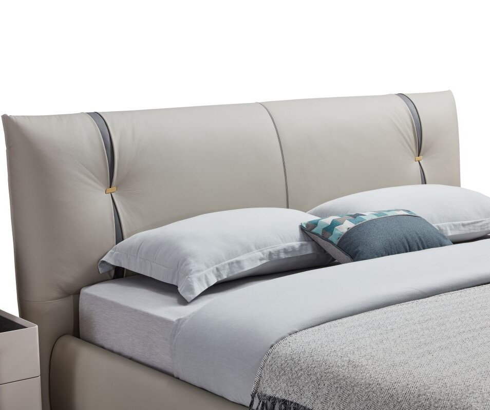 Modern Italian Design Solid Wood high-end King Size genuine Leather Bed for bedroom