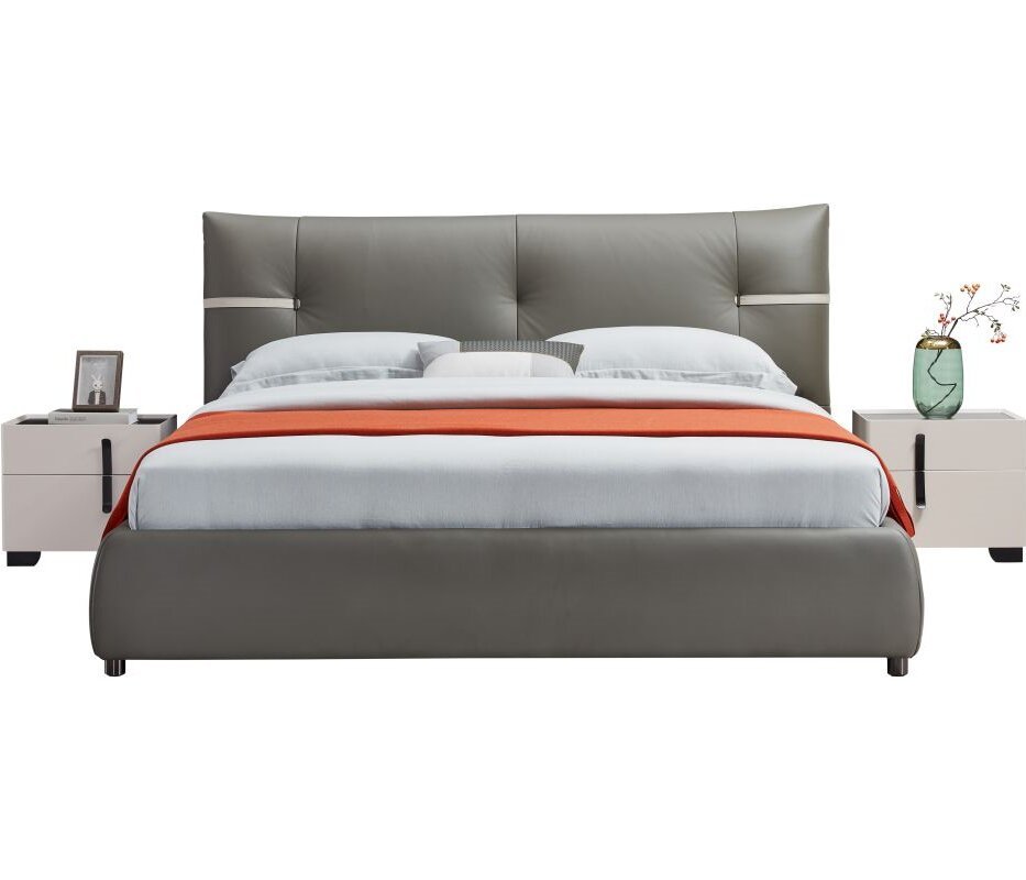 Modern Italian Design Solid Wood high-end King Size genuine Leather Bed for bedroom