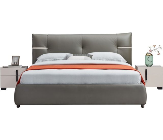 Modern Italian Design Solid Wood high-end King Size genuine Leather Bed for bedroom
