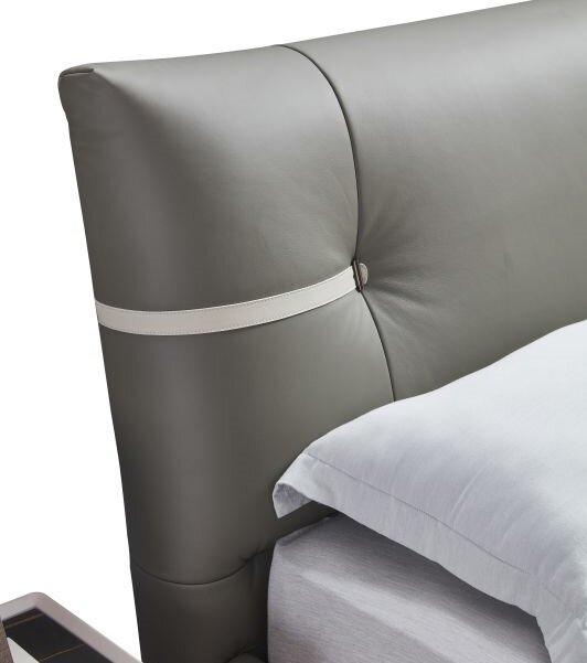 Modern Italian Design Solid Wood high-end King Size genuine Leather Bed for bedroom