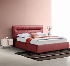 Modern Italian Design Solid Wood high-end King Size genuine Leather Bed for bedroom