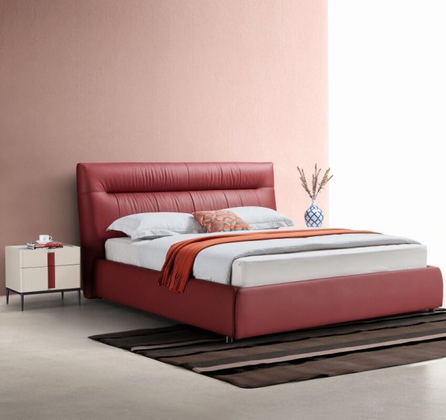 Modern Italian Design Solid Wood high-end King Size genuine Leather Bed for bedroom