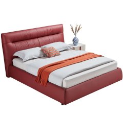 Modern Italian Design Solid Wood high-end King Size genuine Leather Bed for bedroom