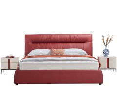 Modern Italian Design Solid Wood high-end King Size genuine Leather Bed for bedroom
