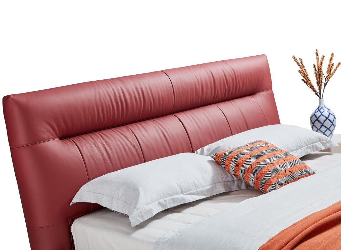 Modern Italian Design Solid Wood high-end King Size genuine Leather Bed for bedroom