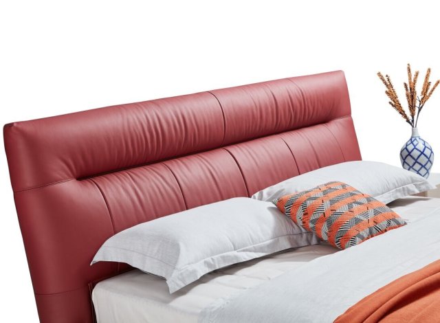 Modern Italian Design Solid Wood high-end King Size genuine Leather Bed for bedroom