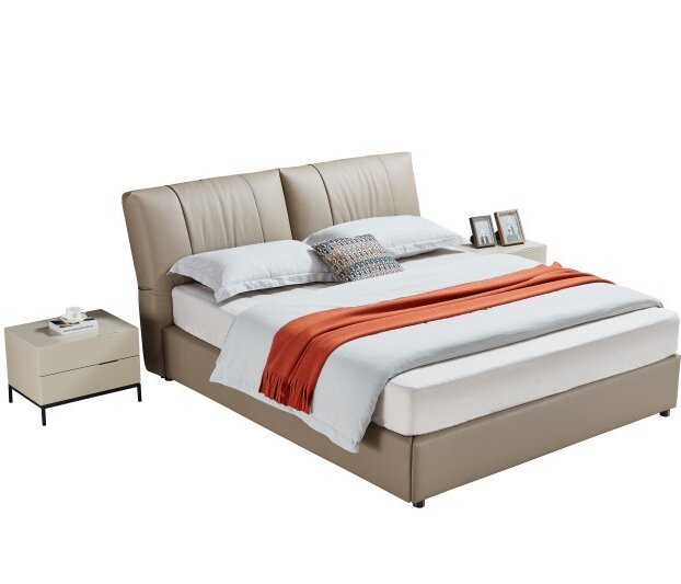 Modern Italian Design Solid Wood high-end King Size genuine Leather Bed for bedroom