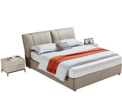 Modern Italian Design Solid Wood high-end King Size genuine Leather Bed for bedroom