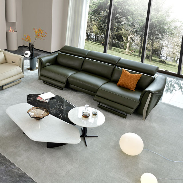 Luxury Italian design Full Genuine Leather power Recliner Living room villa furniture Modern sectional sofa