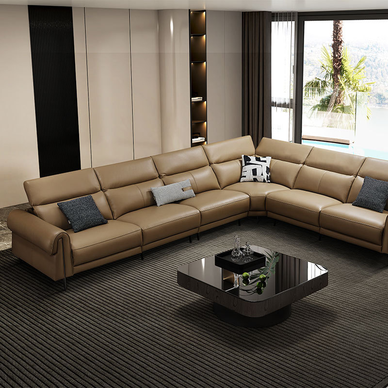 Luxury Genuine Italian design Full Leather power Recliner Living room villa furniture Lshape Modern sectional sofa