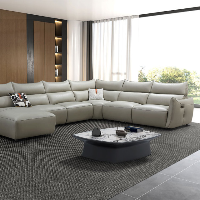 Luxury Genuine Italian design Full Leather power Recliner Living room villa furniture Lshape Modern sectional sofa