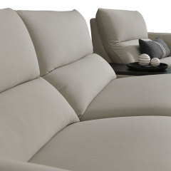 Luxury Italian design Full Genuine Leather power Recliner Living room villa furniture Modern sectional sofa with Stainless steel console