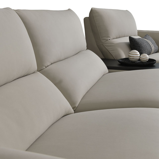 Luxury Italian design Full Genuine Leather power Recliner Living room villa furniture Modern sectional sofa with Stainless steel console