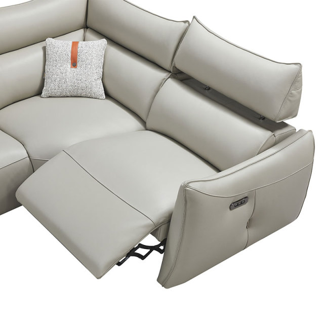 Luxury Genuine Italian design Full Leather power Recliner Living room villa furniture Lshape Modern sectional sofa