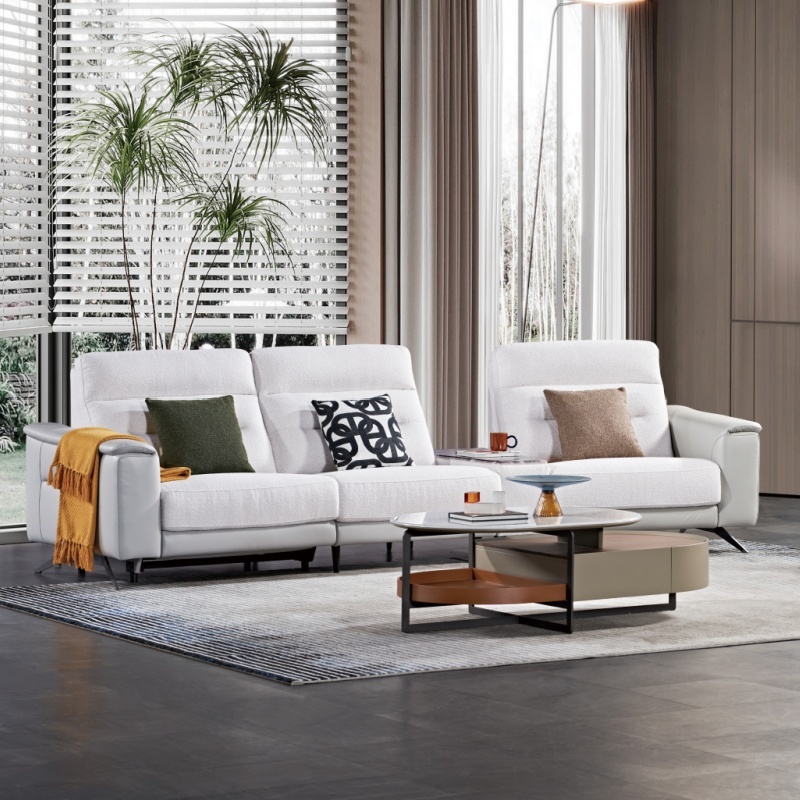 Luxury Italian style Living room sectional fabric power Reclinable sofa with Marble console