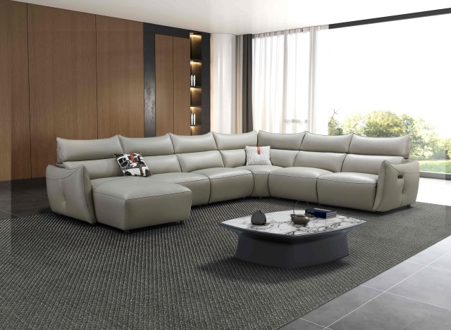 Luxury Genuine Italian design Full Leather power Recliner Living room villa furniture Lshape Modern sectional sofa