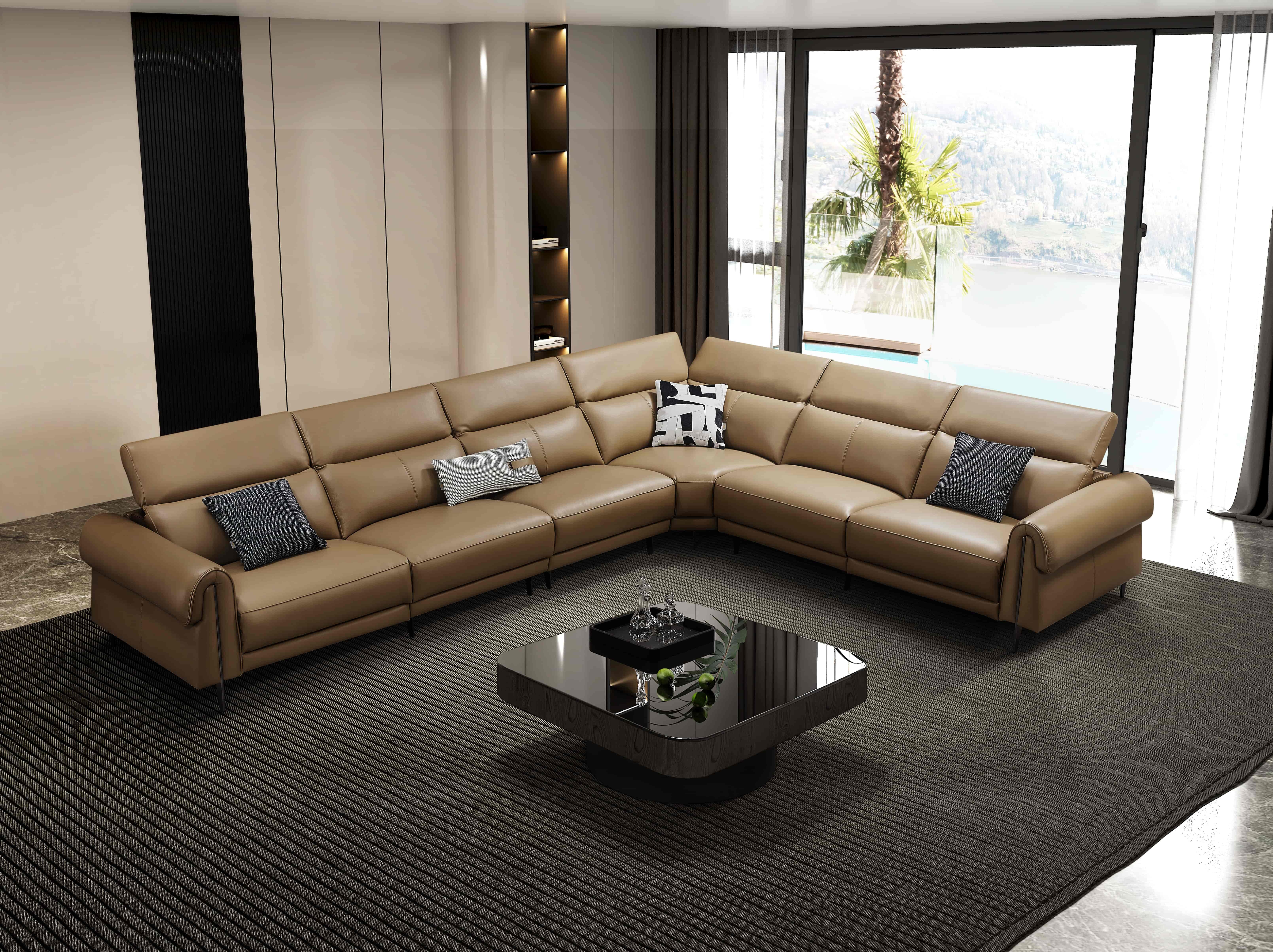 Luxury Genuine Italian design Full Leather power Recliner Living room villa furniture Lshape Modern sectional sofa