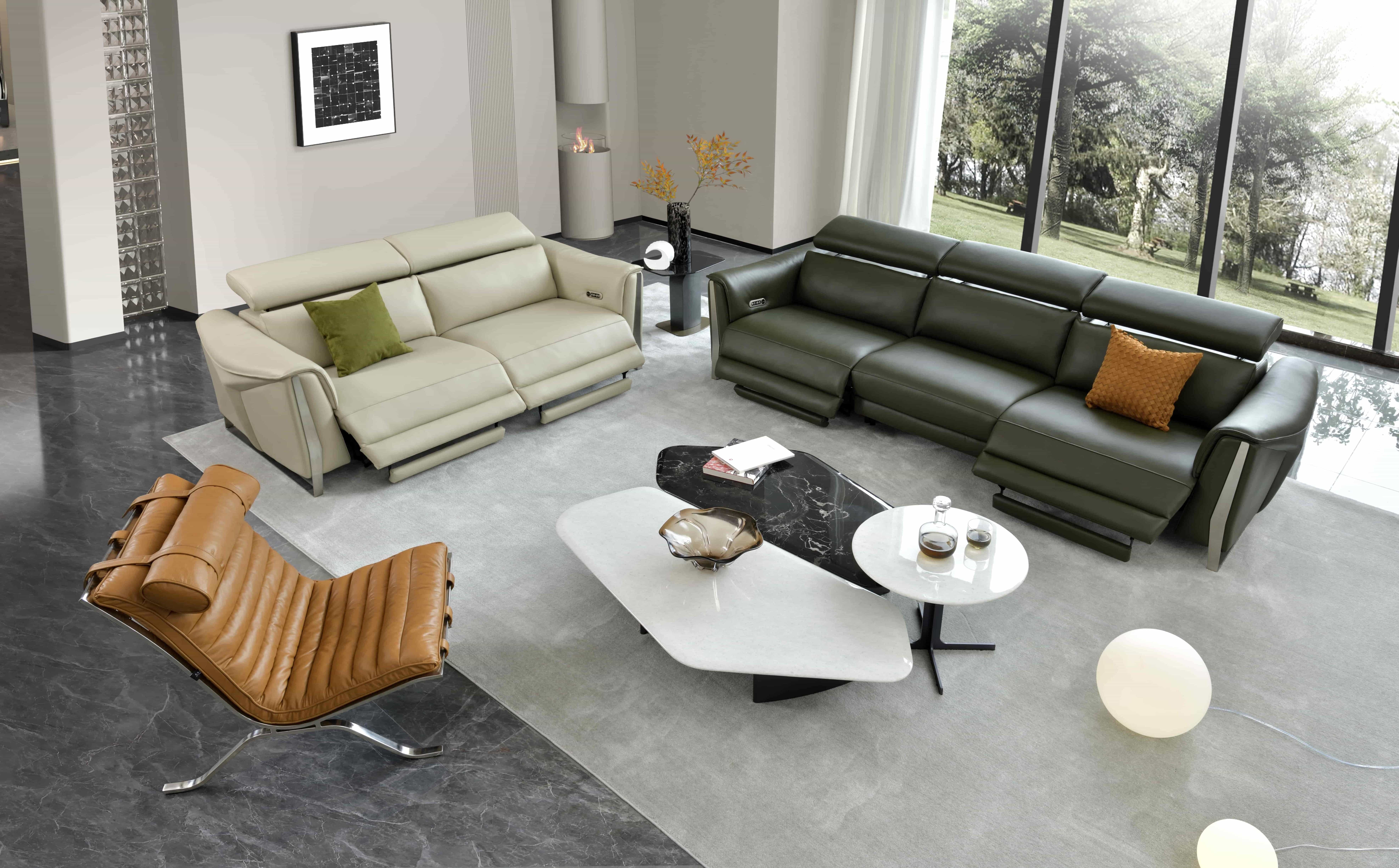 Luxury Italian design Full Genuine Leather power Recliner Living room villa furniture Modern sectional sofa
