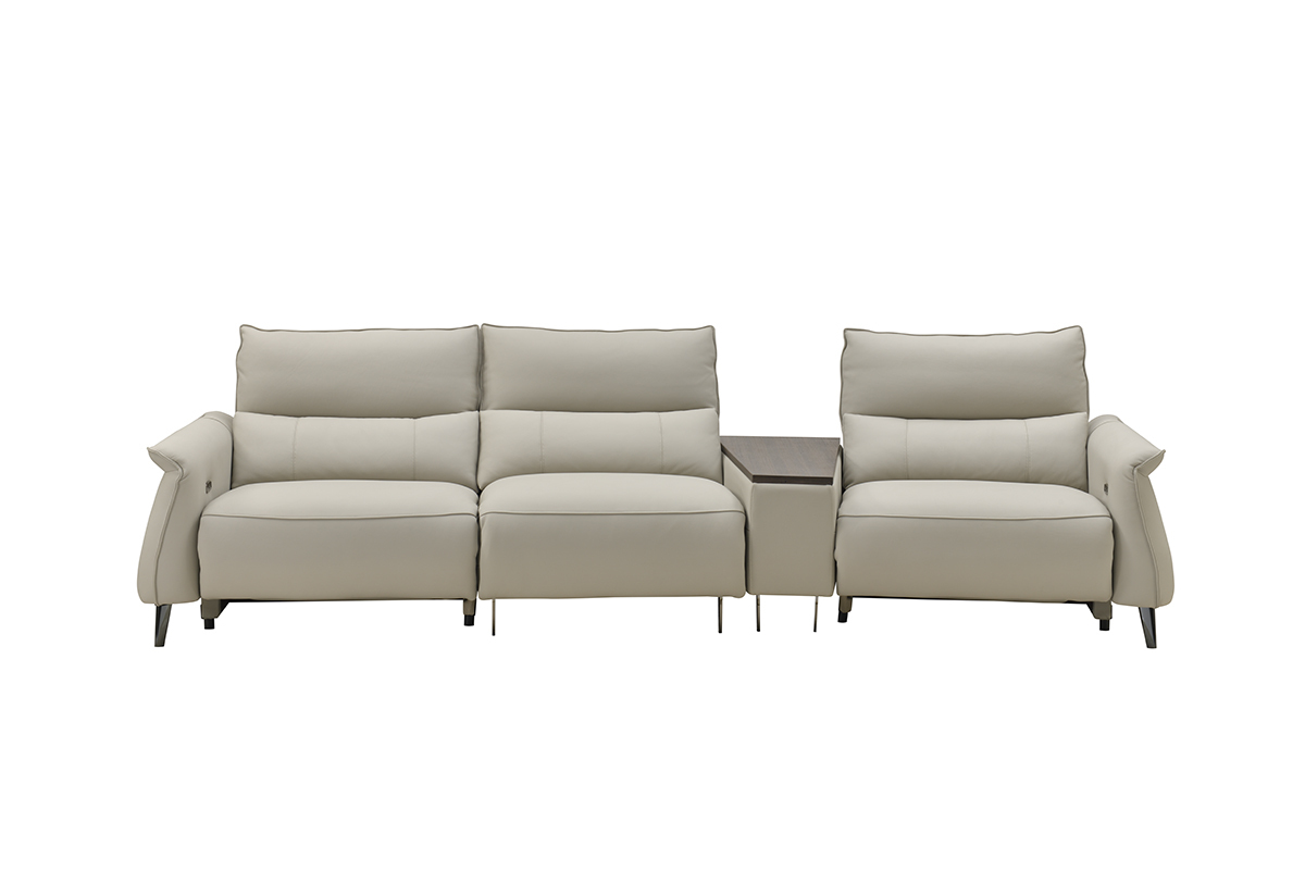Modern motorized sofa from the high-end luxury collection, made with high-density foam padding, solid wood frame, one button to control the angle of the sofa, leather sofa with its own usb charging port.