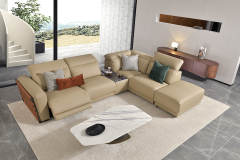 Modern motorized sofa from the high-end luxury collection, made with high-density foam padding, solid wood frame, one button to control the angle of the sofa, leather sofa with its own usb charging port.