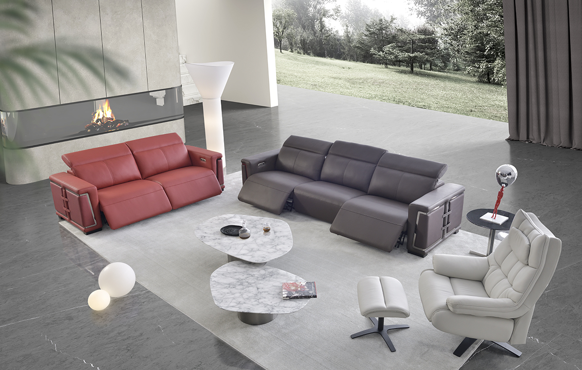 Modern smart leather sofa with high density sponge filling, made of solid wood frame, one button to control the angle of the sofa, leather sofa with its own usb charging port.