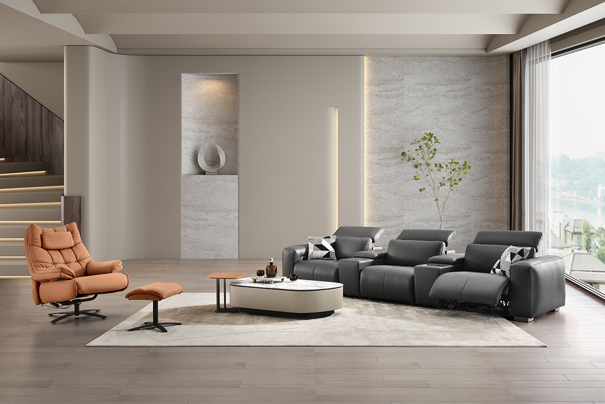 Modern smart leather sofa with high density foam padding, self storage, one button to control the angle of the sofa, self usb charging port leather sofa.