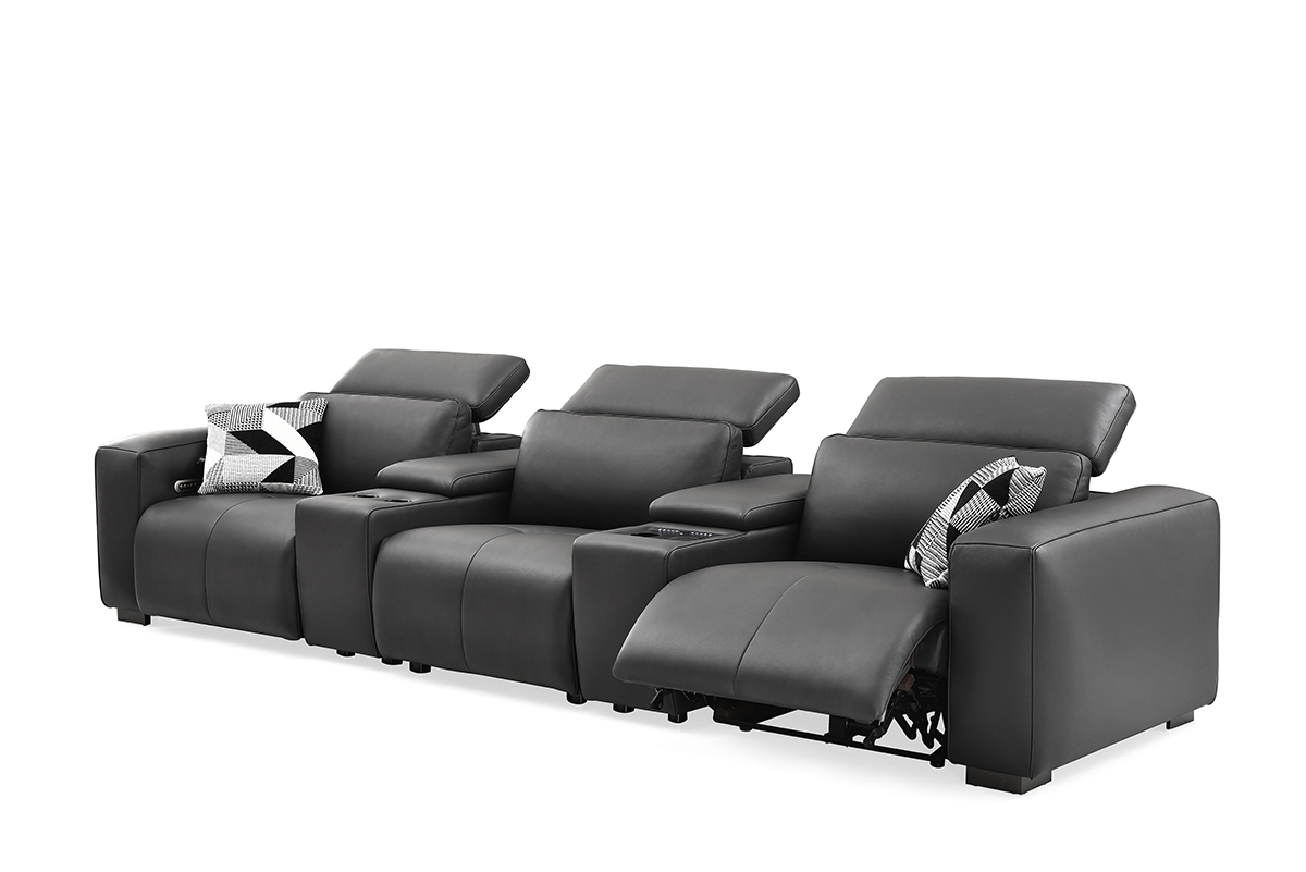 Modern smart leather sofa with high density foam padding, self storage, one button to control the angle of the sofa, self usb charging port leather sofa.