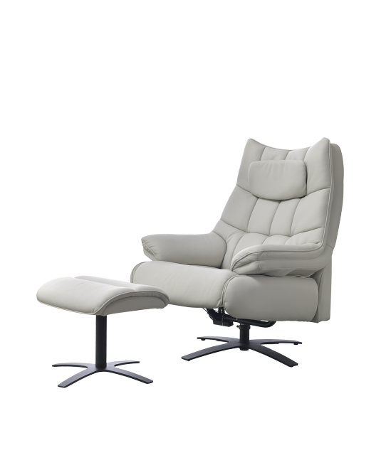 Manual single chair, gray and white, manually control the angle of the chair, high density sponge filling, not easy to deform, easy to clean, leather single chair.