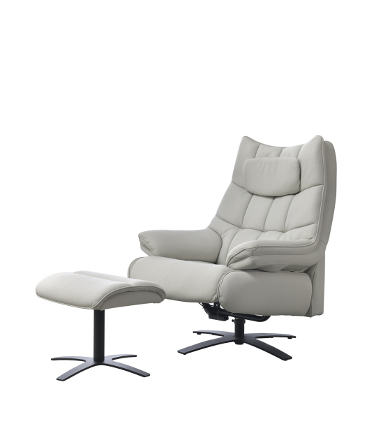 Manual single chair, gray and white, manually control the angle of the chair, high density sponge filling, not easy to deform, easy to clean, leather single chair.