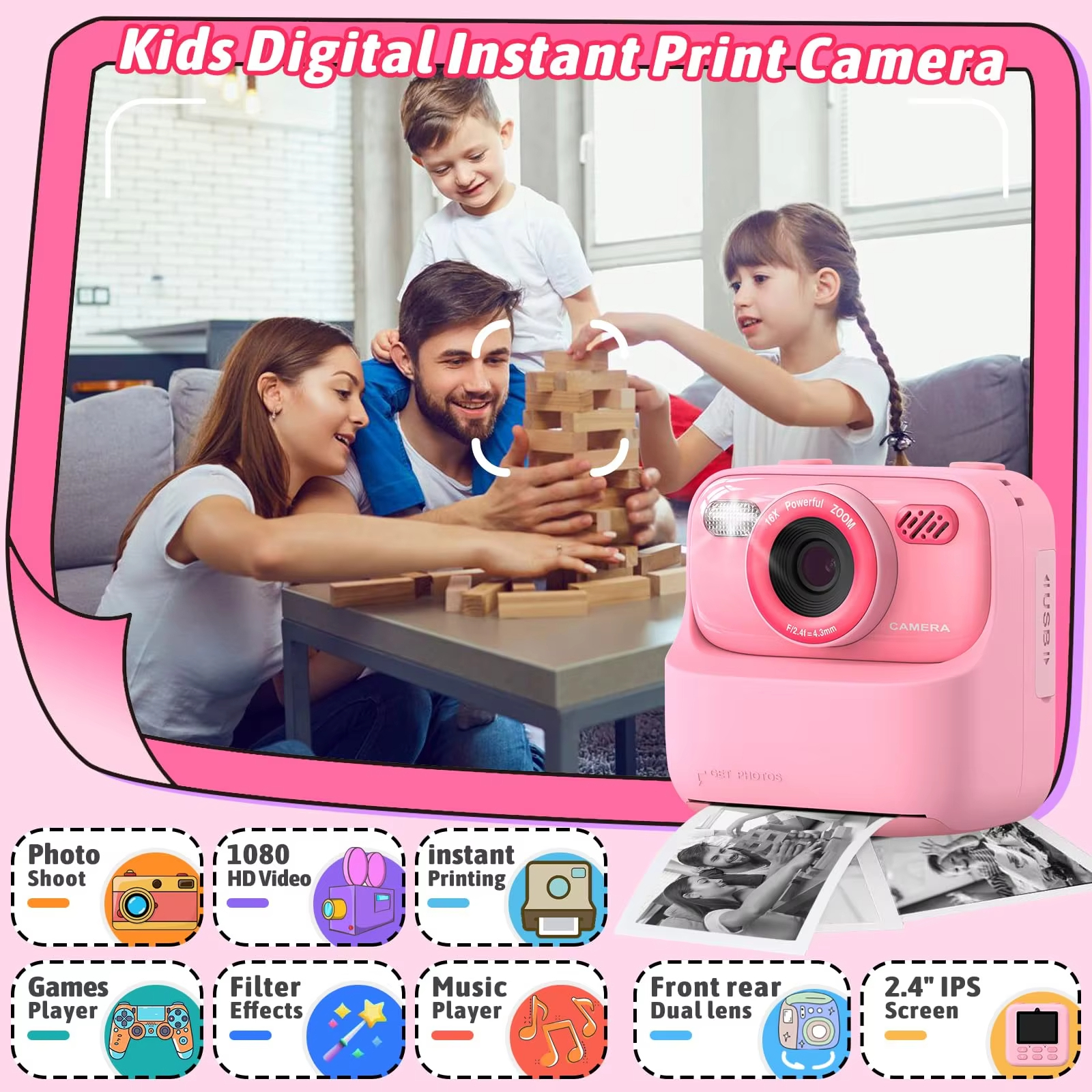 Jumon Kids Camera Instant 1080P HD Dual Lens Selfie Digital Camera for Girls Boys Christmas Birthday Gifts Toys China Infant Baby Toys Manufacturers, Suppliers