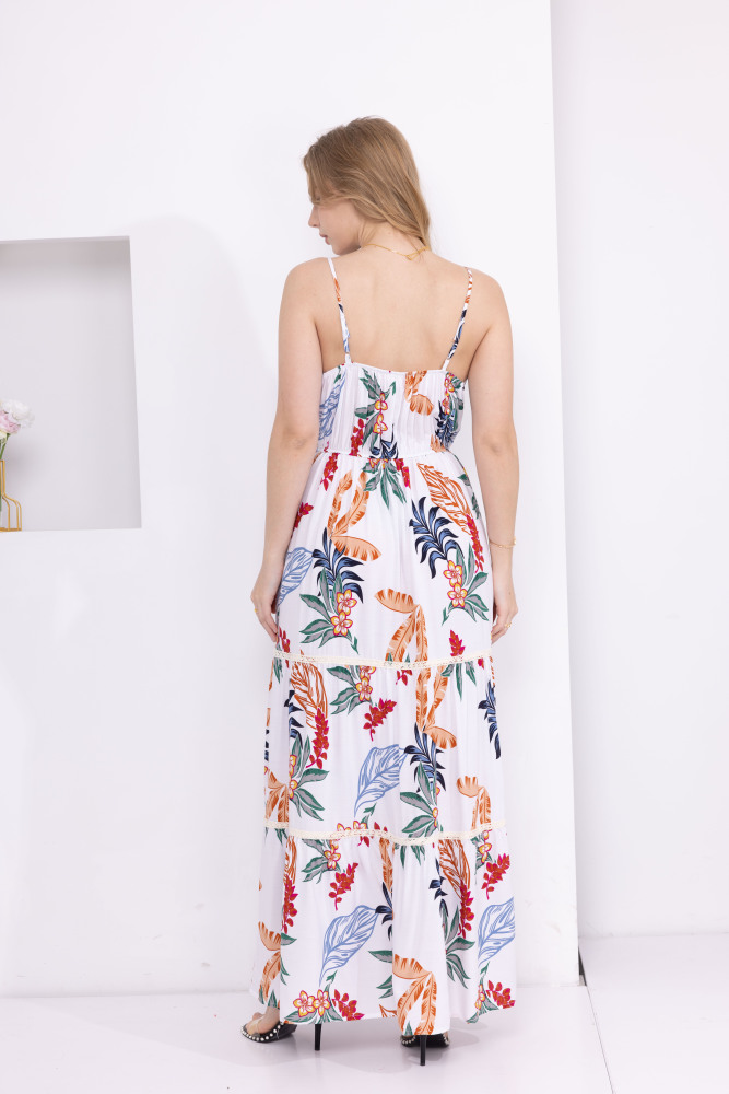 Vestido Maxi Floral de verano de las mujeres Casual Boho Correa de espagueti Cuello cuadrado Vestido largo Vestido de playa de línea