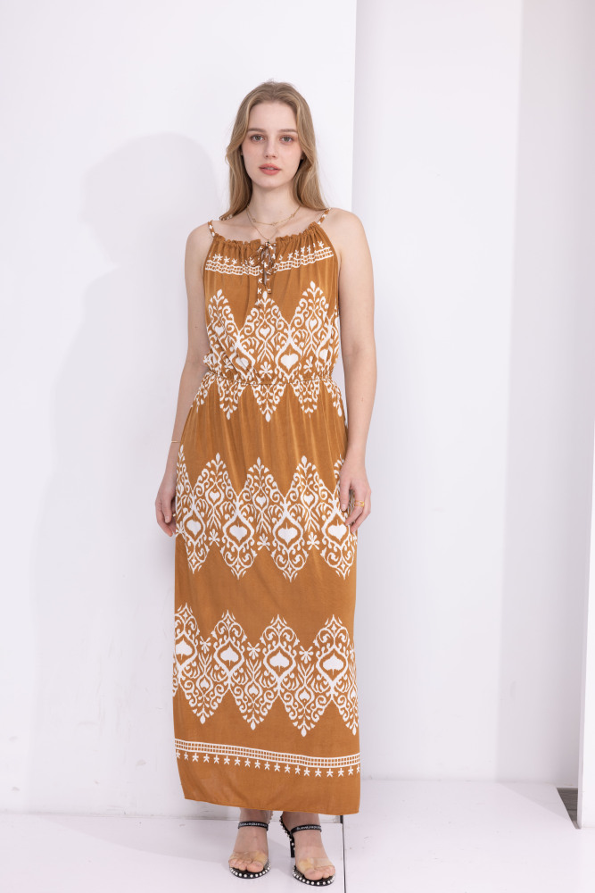 Women's plus size dress with printed twisted sleeveless long skirt, summer casual dress
