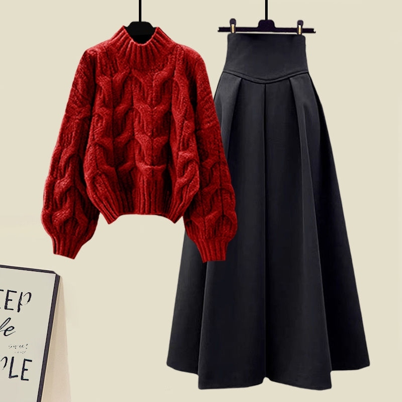【単品売り】可愛いデザイン シンプル 合わせやすい セーター+Aライン スカート セットアップ