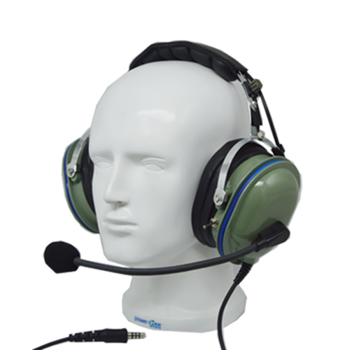 Green Helicopter Headset with Impedance Switch for Aviation