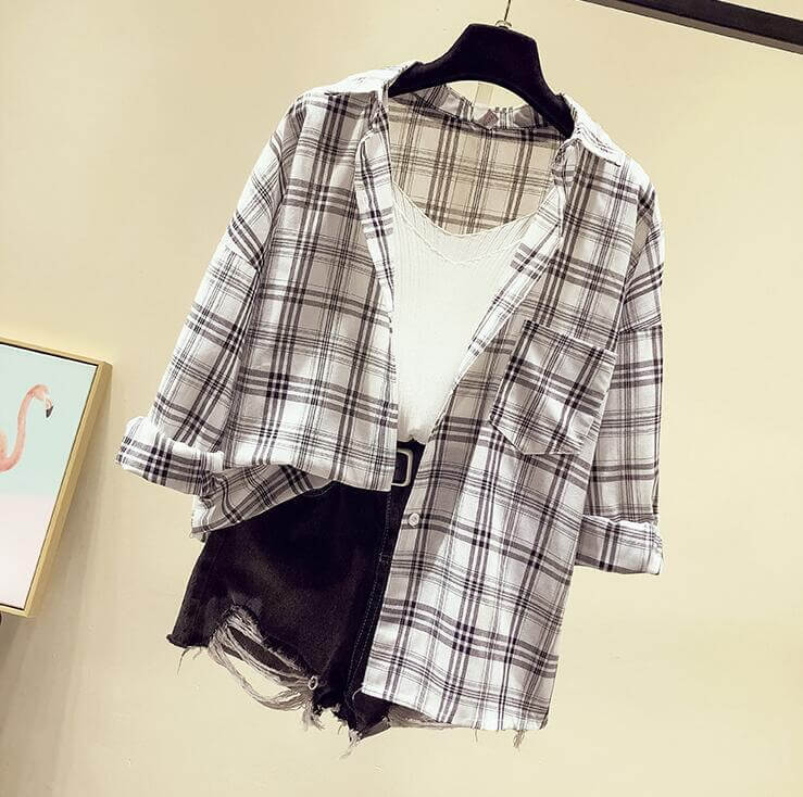 【送料無料】シャツ ブラウス チェックシャツ チェック柄 タータンチェック レディース トップス ロングシャツ 羽織 襟付き 長袖  7分袖 白 大きいサイズ ゆったり ドルマン きれいめ おしゃれ 春 夏 秋 冬 オフィス OL 通勤 フォーマル 着痩せ カジュアル