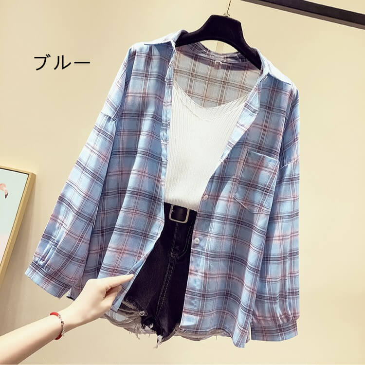 【送料無料】シャツ ブラウス チェックシャツ チェック柄 タータンチェック レディース トップス ロングシャツ 羽織 襟付き 長袖  7分袖 白 大きいサイズ ゆったり ドルマン きれいめ おしゃれ 春 夏 秋 冬 オフィス OL 通勤 フォーマル 着痩せ カジュアル