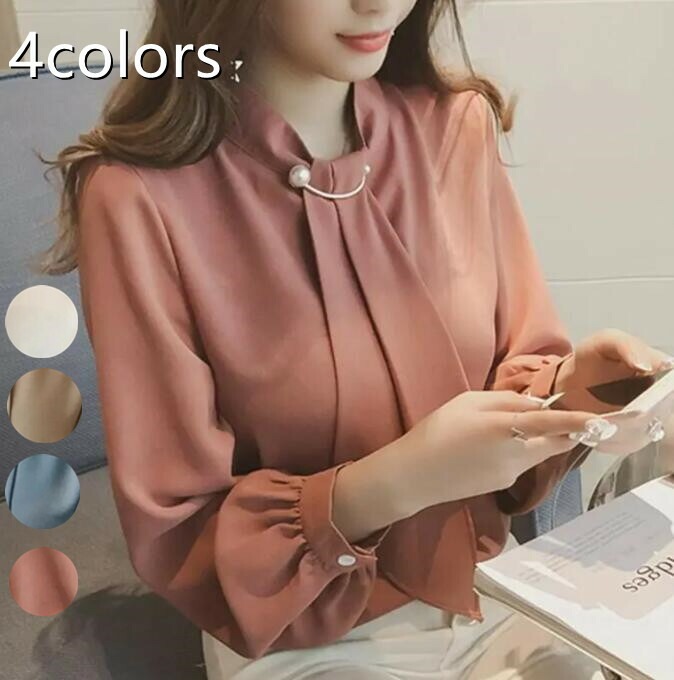 【送料無料】シャツ ブラウス レディース シフォン トップス ロングシャツ スキッパー 長袖 白 大きいサイズ ゆったり きれいめ おしゃれ 春 夏 秋 オフィス OL 通勤 フォーマル 着痩せ カジュアル 無地 韓国