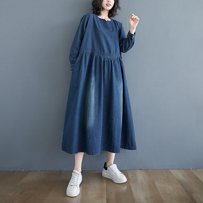 【送料無料】ワンピース レディース デニムワンピース デニム ロング マキシ丈 ルームウェア Aライン きれいめ 可愛い リゾート カジュアル 長袖 大きいサイズ 春 夏 秋 秋冬 森ガール 体型カバー ゆったり ナチュラル シンプル