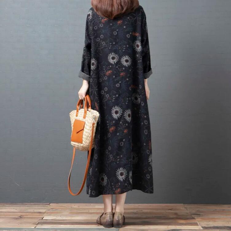 【送料無料】ワンピース レディース ロングワンピース マキシワンピース 花柄 綿麻 リネン ロング リゾート マキシ丈 大人 きれいめ Aライン フレアワンピース 七分袖 長袖 大きいサイズ ナチュラル 森ガール 体型カバー ゆったり 春 夏 秋 シンプル カジュアル