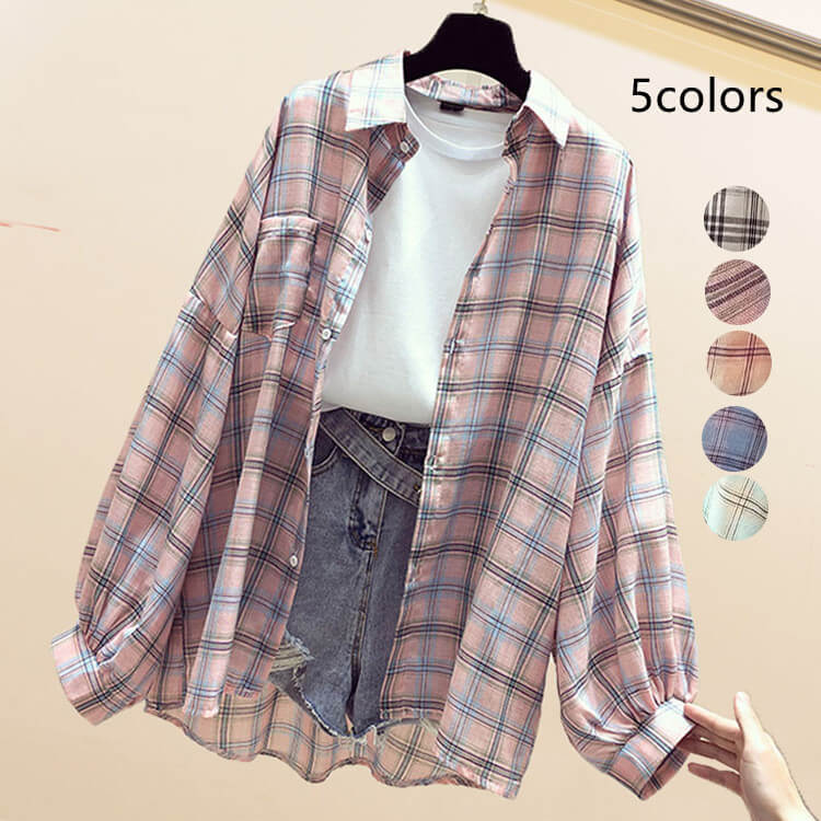 【送料無料】シャツ ブラウス チェックシャツ チェック柄 タータンチェック レディース トップス ロングシャツ 羽織 襟付き 長袖  7分袖 白 大きいサイズ ゆったり ドルマン きれいめ おしゃれ 春 夏 秋 冬 オフィス OL 通勤 フォーマル 着痩せ カジュアル
